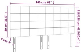 világosszürke bársony LED-es fejtámla 160x5x118/128 cm