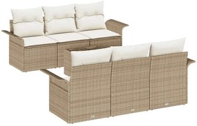 vidaXL Kerti Kanapé Szett párnával 7 pcs Bézs polirattan