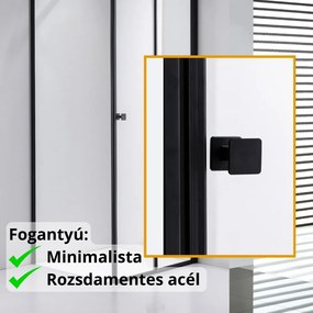 Stuxi Verona Black 120x120 cm szögletes csuklóajtós zuhanykabin, 6 mm vízlepergető üveggel, fekete elemekkel