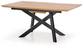 Asztal Houston 347Arany tölgy, Fekete, 76x90x160cm, Hosszabbíthatóság, Közepes sűrűségű farostlemez, Fém