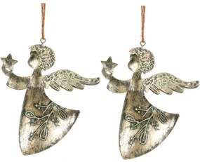Függő karácsonyi dekoráció Angyal 2 db, fém, arany, 16 x 1 x 13 cm