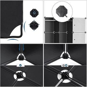 Gardrób 2 ruhatartó rúddal, moduláris kombinált szekrény, fekete