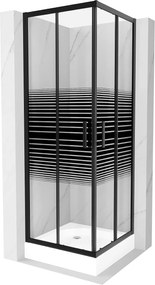 Mexen Rio, szögletes zuhany tolóajtóval 70 (ajtó) x 70 (ajtó) x 190 cm, 5mm átlátszó üveg csíkokkal, fekete profil + fehér zuhanytálcával RIO, 860-07…