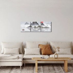 Kép - Hegyek a ködben (órával) (90x30 cm)