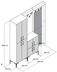 Előszobafal Berlin ABC - Diós, Fehér Marble