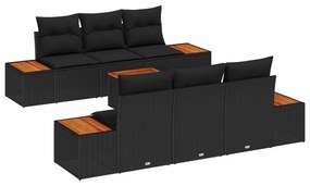 vidaXL Kerti Kanapé Szett párnával 7 pcs Fekete Poli rattan