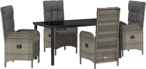 vidaXL Kert étkező szett párnával 5 pcs Szürke polirattan