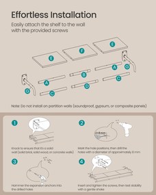 Fali Ruhatartó Állvány, Fali Polc Akasztórúddal, 28 x 109 x 13,2 cm, Rusztikus Barna és Fekete