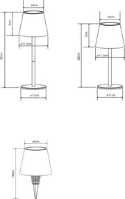 Globo 58488CH-LED VANNIE érintéses, dimmelhető, újratölthető kültéri asztali lámpa, 3W/5V, IP54, 1800mAh, sárgaréz