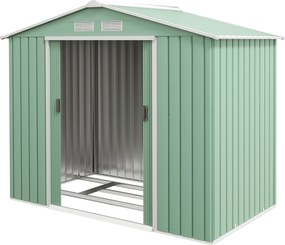 Outsunny 2,5 m²-es szerszámtároló, Kerti tároló ferde tetővel, Tolóajtóval, Alapzattal, 213 x 130 x 185 cm, Horganyzott acélból készült, időjárásálló