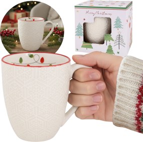 Fehér, Karácsonyi porcelán bögre Dombornyomott Mintával, lámpa motívummal 400ml