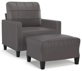 szürke műbőr kanapéfotel lábtartóval 60 cm