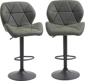 HOMCOM 2 db Bárszék Állítható Magassággal, Fém Alap és Műbőr Ülés, Hátfával és Lábpihentetővel, 51.5x57.5x93-114.5 cm, Katonai Zöld | Aosom