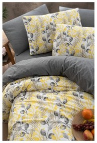 Sárga-szürke kétszemélyes hosszabbított ágyneműhuzat lepedővel, négyrészes 200x220 cm Leaves – Mila Home