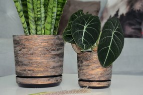 12 cm Rozsda Kéreg kaspó állvánnyal fa hatású faszerű textúra