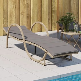bézs polyrattan napozóágy párnával 60 x 199 x 42 cm