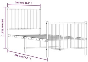 fekete fém ágykeret fej- és lábtámlával 75 x 190 cm