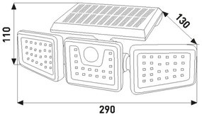 LED napelemes reflektor érzékelővel LED/14W/3,7V 1800 mAh IP44