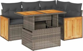 vidaXL 5 részes szürke polyrattan akácfa kerti ülőgarnitúra párnákkal