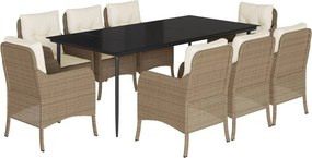 vidaXL 9 részes bézs polyrattan kerti étkezőgarnitúra párnákkal