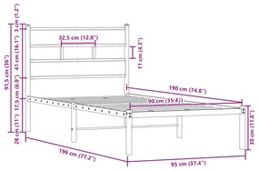 barna tölgy színű fejtámlás ágykeret matrac nélkül 90 x 190 cm