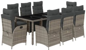 vidaXL 9 részes szürke polyrattan kerti étkezőgarnitúra párnával