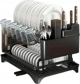 Edényszárító Csepegtető Lefolyóval Kétszintes Fekete Álló