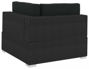 3 darabos fekete polyrattan kerti kanapészett párnákkal