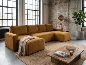 AKCIÓ Mustár színű U alakú ülőgarnitúra SMART COSARO 295x140 cm II. osztály