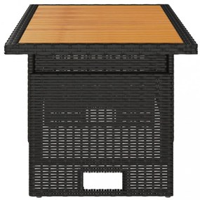 fekete tömör akácfa és polirattan kerti asztal 100x50x43/63 cm