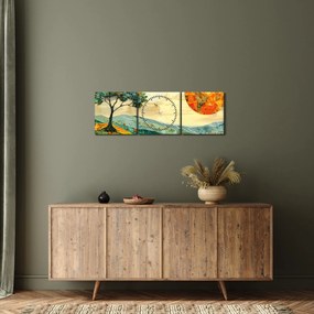 Kép - Tájkép illusztráció (órával) (90x30 cm)