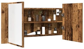 antik fa színű szerelt fa tükrösszekrény LED-del 90x12x45 cm