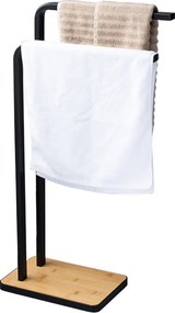 Törölközőtartó, fekete fém/bambusz, LABAV