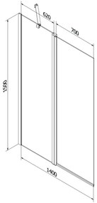 Mexen Flip, kádparaván 1 szárny 140 x 150 cm, forgó szárny, 6 mm átlátszó üveg, arany profil, 894-140-101-50-00