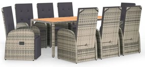 vidaXL 9 részes szürke polyrattan kerti étkezőgarnitúra párnával