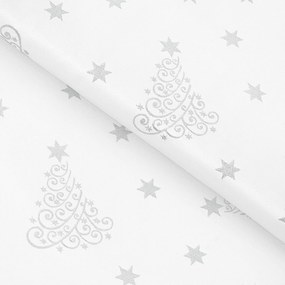 Goldea karácsonyi teflon szövet terítőknek - ezüstszínű karácsonyfák és csillagok 160 cm