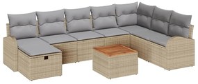 vidaXL Kerti Kanapé Szett párnával tárolóval 9 pcs Bézs Poli rattan