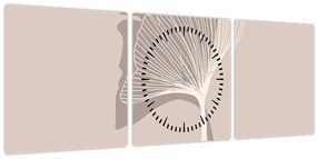Kép - Bézs színű levelek N⁰4 (órával) (90x30 cm)