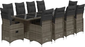 vidaXL 11 részes szürke polyrattan kerti bisztrógarnitúra párnákkal