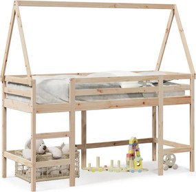 vidaXL tömör fenyőfa galériaágy létrával és tetővel 90 x 190 cm