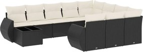 vidaXL 11 részes fekete polyrattan kerti ülőgarnitúra párnákkal