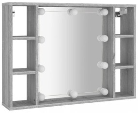 szürke sonoma színű tükrös szekrény LED-ekkel 76 x 15 x 55 cm