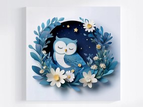 Poszter Kivágott Madár Bagoly Éjszaka Virágok Csillagok Álom 80x80