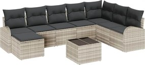 vidaXL Kanapé Szett párnával tárolóval 9 pcs Világosszürke polirattan