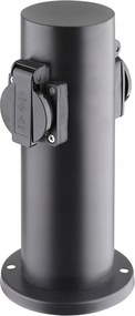 Solight kültéri oszlop 2 aljzat IP44, rozsdamentes acél, fekete, gyerekzár, görgős