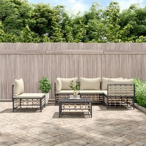 6 részes antracitszürke polyrattan kerti ülőgarnitúra párnákkal