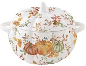 Őszi Mintás tök formájú porcelán kínáló tál fedővel 19x16cm
