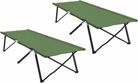 vidaXL Összecsukható Kemping Ágy 2 pcs Zöld 206 x 76 x 74 cm