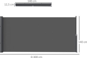 Outsunny Húzható Kerti Oldalsó Napernyő 3m x 1.4m Alumínium Poliészter UV-védett Magas Sűrűségű 180 g/m² Sötétszürke | Aosom