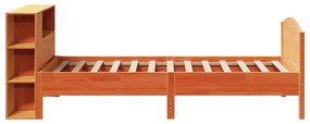 barna tömör fenyőfa könyvespolcos ágy matrac nélkül 75 x 190 cm